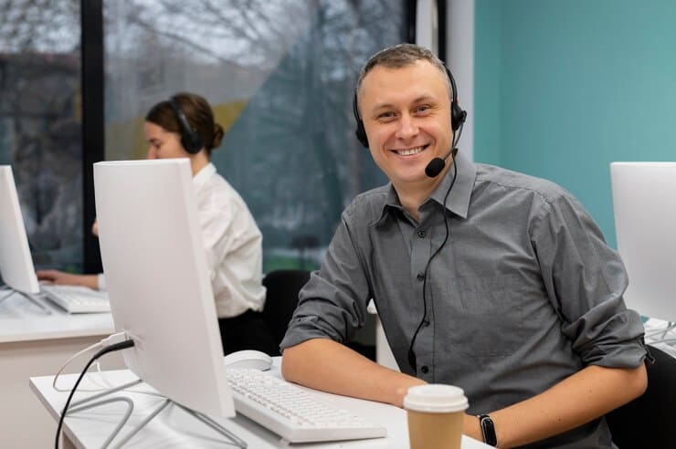 Outbound Call Center-Mitarbeiter im Einsatz