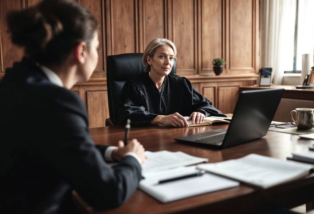 Juristische Personalberatung im Gespräch mit einer Richterin im Büro