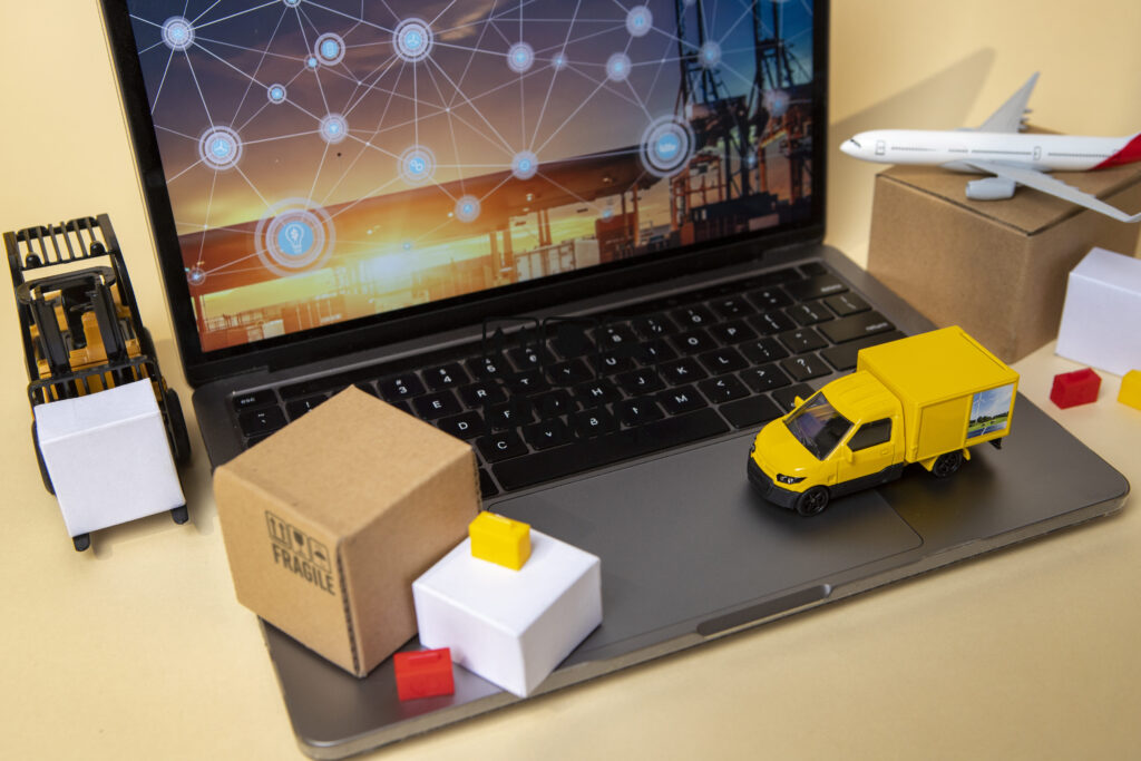 Logistic chain management mit digitaler Vernetzung, Transport und globaler Lieferkette